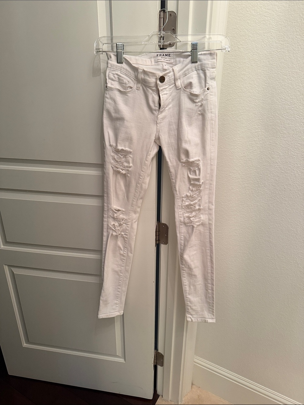 Frame Denim White Distressed Skinny Jeans